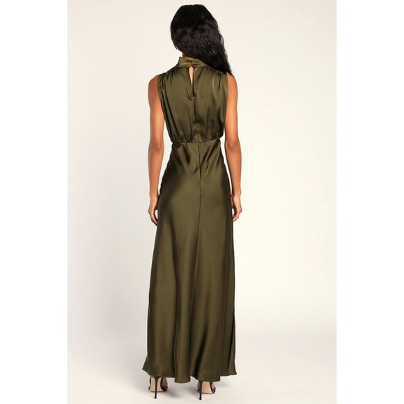 Lulu's Sleeveless High Neck Olive Green Maxi Dress - Picture 5 of 9